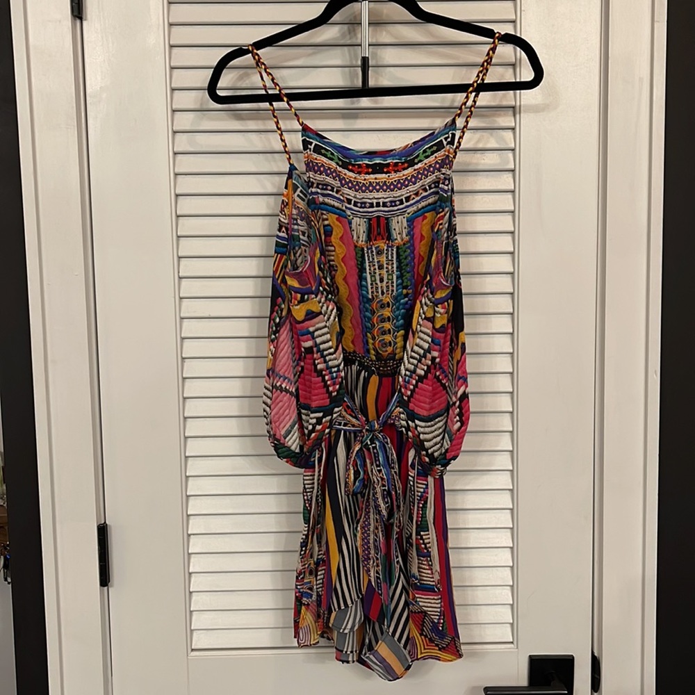 Camilla Shoestring Multi Color Silk Rhinestone Romper sz L - Picture 5 of 9